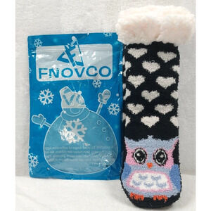 FNOVCO Women's OWL Non-Slip Slipper Socks Fuzzy Soft Warm Fleece Lined 1 Pair
